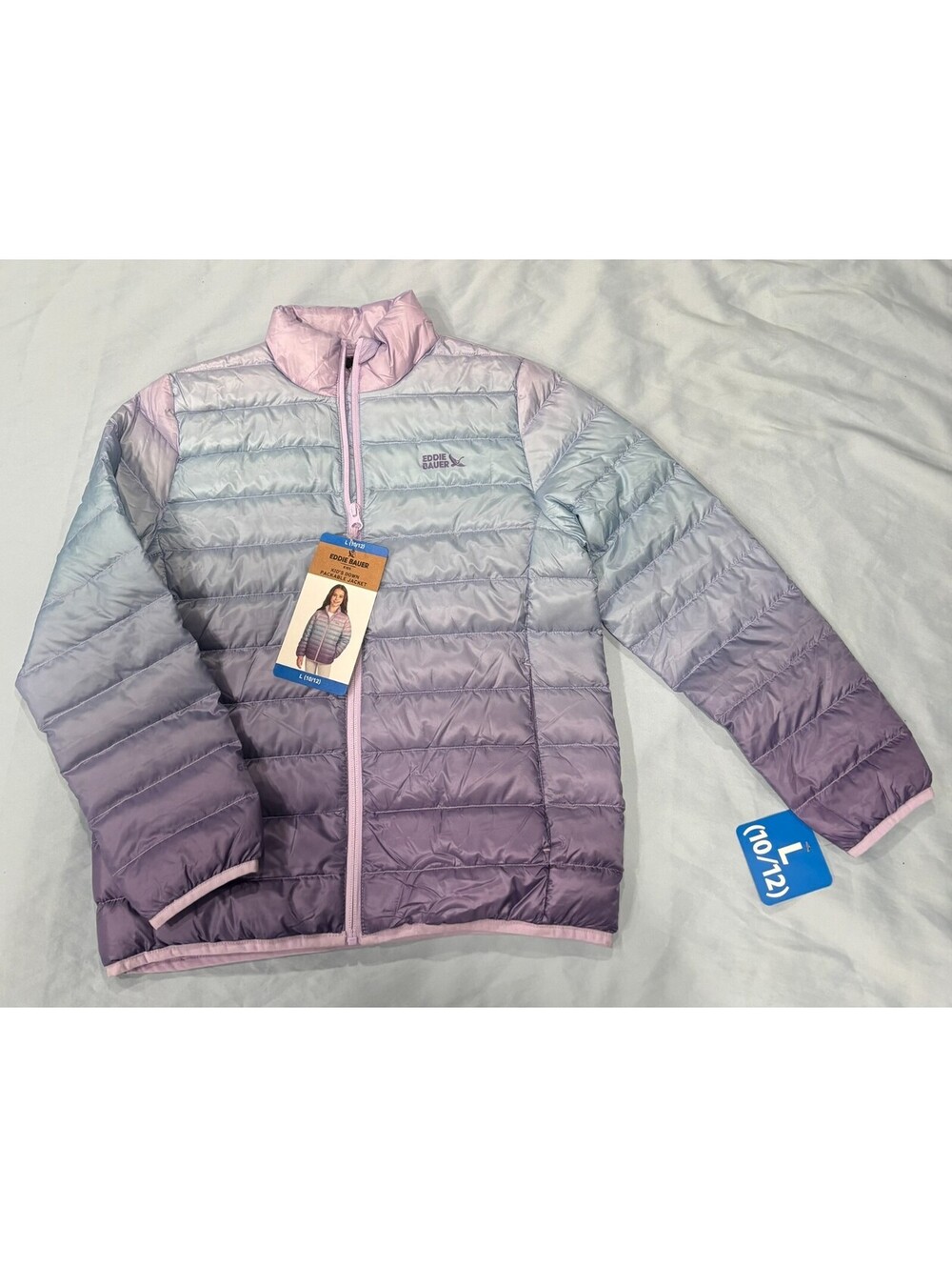 Eddie Bauer Girls Packable 650 Fill Down Puffer Jacket Purple L 10-12 NWT